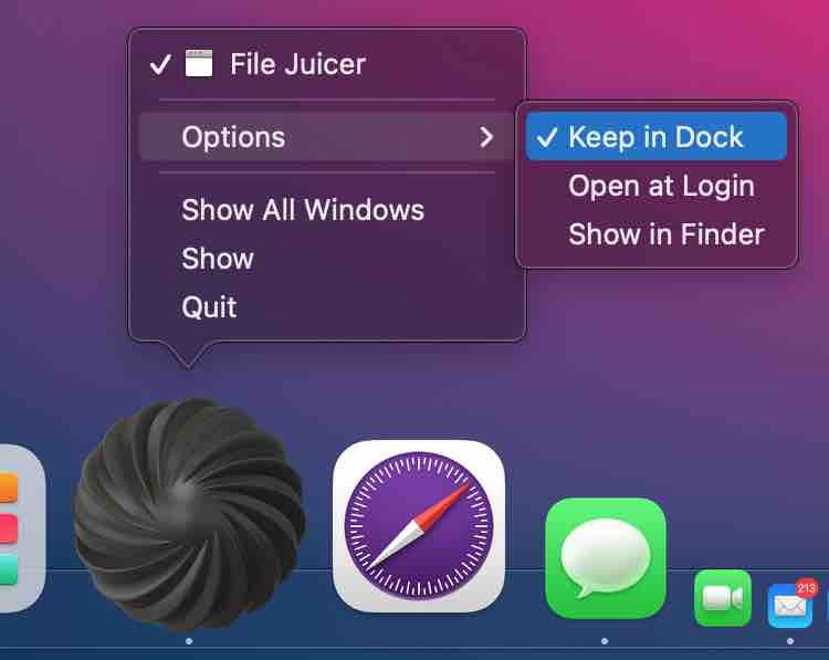 Keep File Juicer in dock